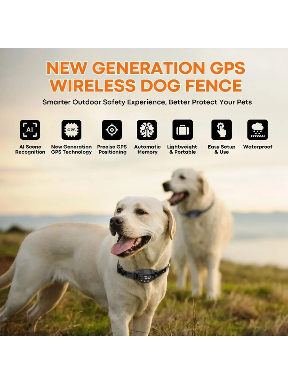 GPS Electric Fence for Dogs Wireless System GPS Collar F850 4 zone 3 modes New